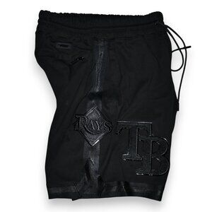 Pro Standard Tampa Bay Devil Rays Shorts Size XL Triple Black Chenille Patches